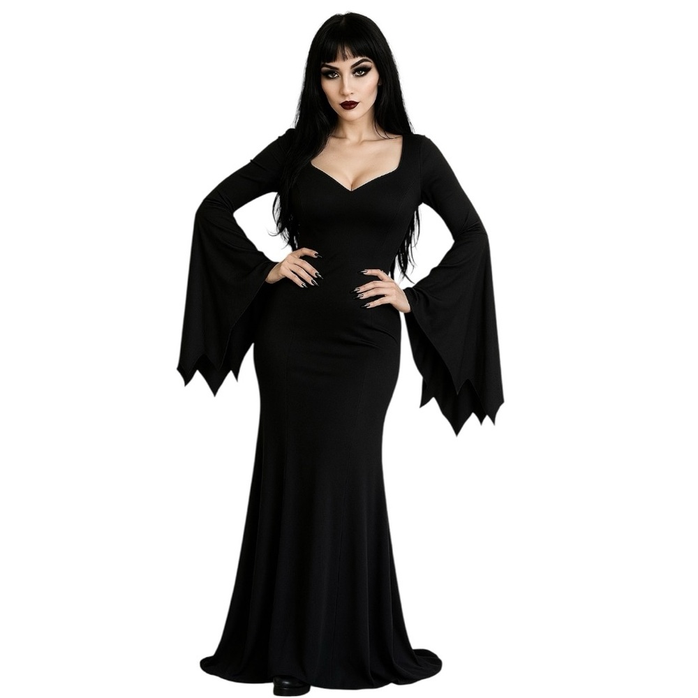 Black Gothic Maxi Dress with Dramatic Bell Sleeves